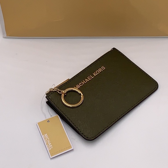 MICHAEL KORS SMALL TOP ZIP COINPOUCH WITH ID KEYCHAIN CARDHOLDER WALLET 
 OLIVE - Picture 10 of 16